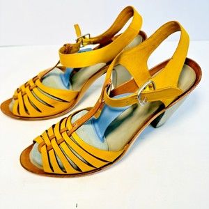CAMPER Women’s Olivia Sandal Bright Yellow with grey heels Sz 39/ US 9